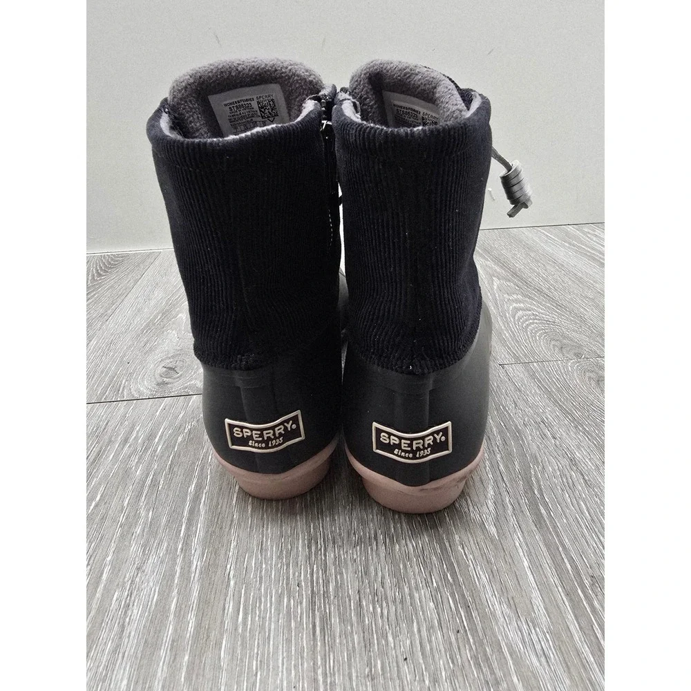 Sperry Saltwater Corduroy‎ Duck Boots Womens 7 Black Pink Side Zip STS85323